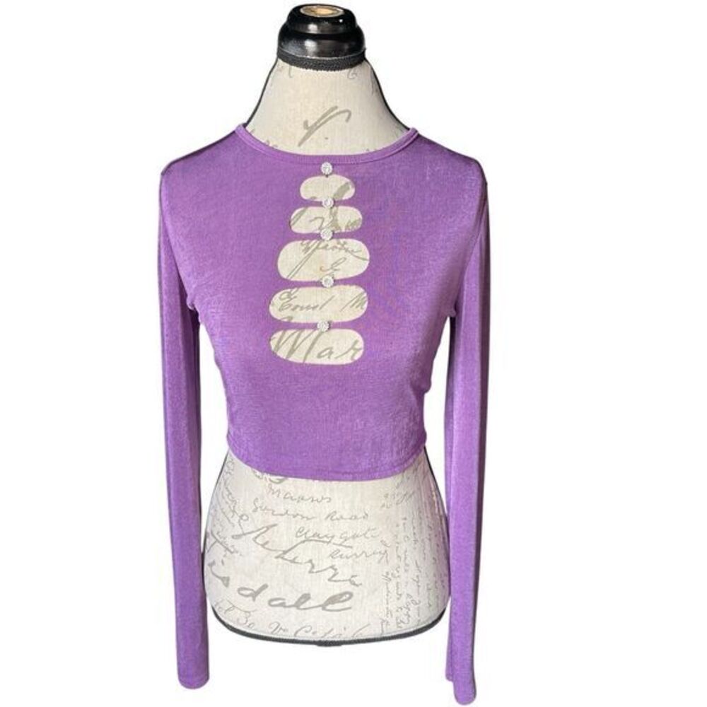 Shein Icon Top Sz Small Long Sleeve Cutout Cropped Clubwear Raved Y2k 90s Party